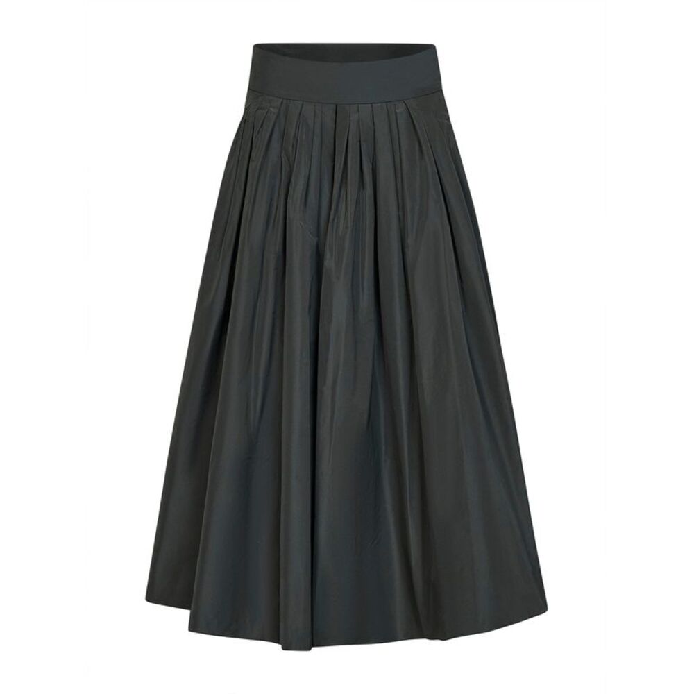 Max Mara S Women Dark Green Taffeta Smmromina Long Pleated Skirt